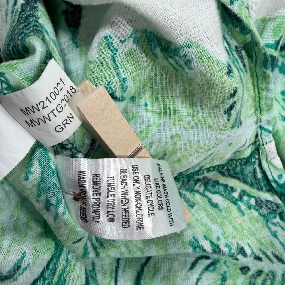 Margaritaville Island Reserve Green Banana Leaf Tie Front Linen Blend Top XL - Picture 7 of 7